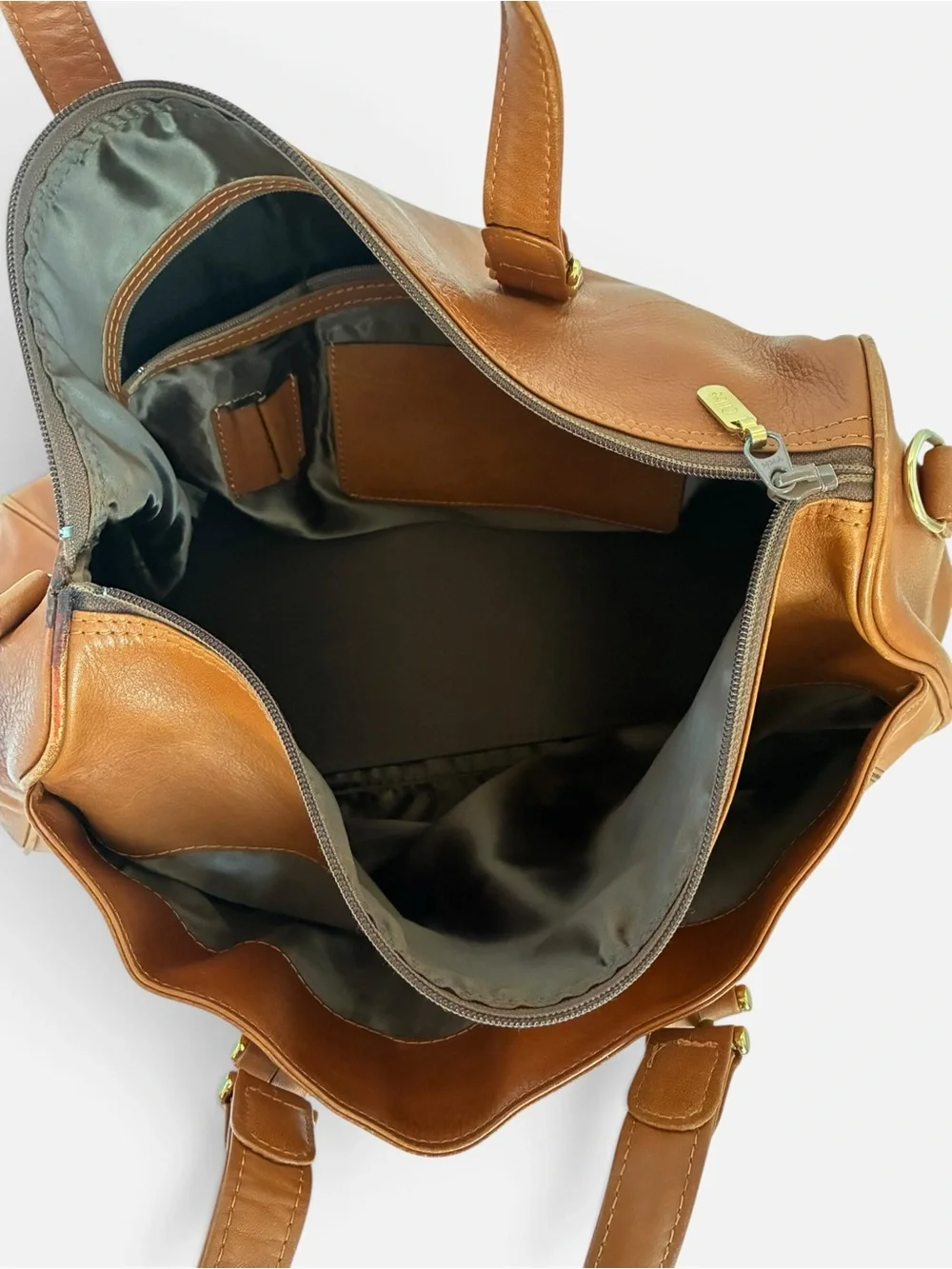 Tan Brown Leather Travel Tote